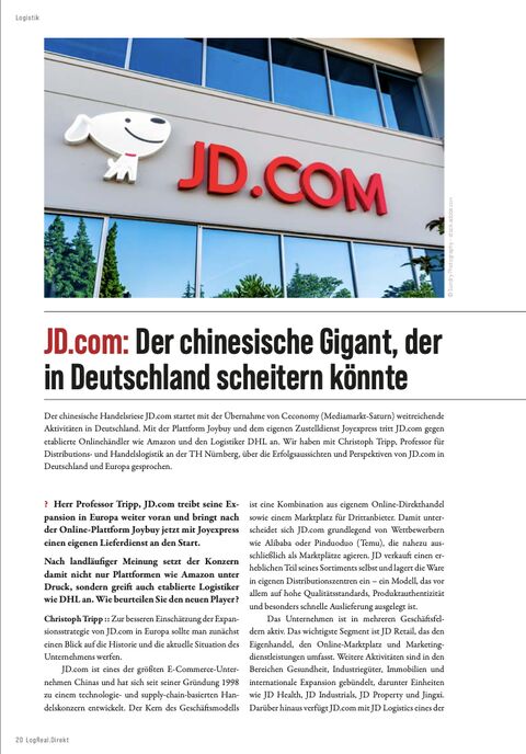 Prof. Dr. Christoph Tripp interview — JD.com: Der chinesische Gigant, der in Deutschland scheitern könnte, LogReal Direkt p.20
